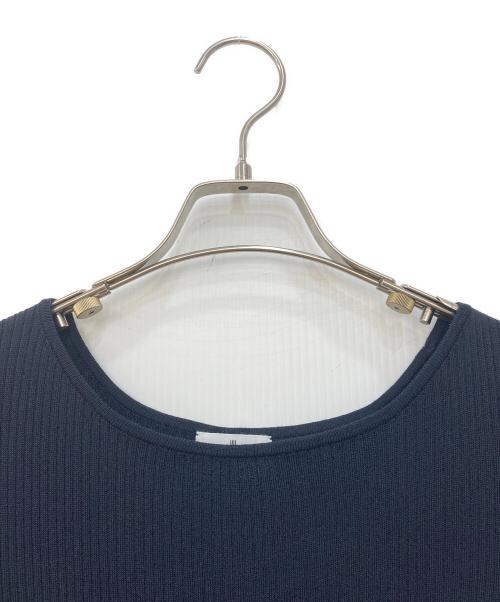 LANVIN en Bleu（ランバンオンブルー）LANVIN en Bleu (ランバンオンブルー) Aラインサイドリボン半袖ニットワンピース ネイビー サイズ:38の古着・服飾アイテム