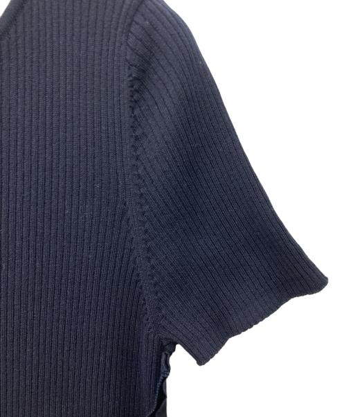 LANVIN en Bleu（ランバンオンブルー）LANVIN en Bleu (ランバンオンブルー) Aラインサイドリボン半袖ニットワンピース ネイビー サイズ:Mの古着・服飾アイテム
