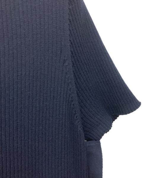 LANVIN en Bleu（ランバンオンブルー）LANVIN en Bleu (ランバンオンブルー) Aラインサイドリボン半袖ニットワンピース ネイビー サイズ:38の古着・服飾アイテム