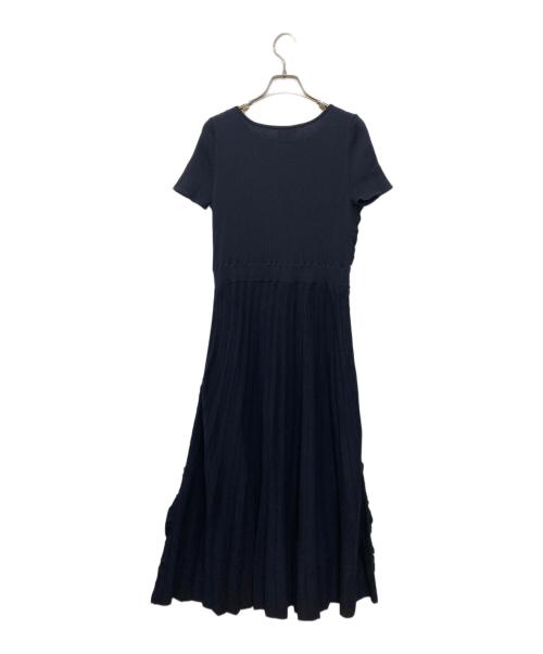 LANVIN en Bleu（ランバンオンブルー）LANVIN en Bleu (ランバンオンブルー) Aラインサイドリボン半袖ニットワンピース ネイビー サイズ:Mの古着・服飾アイテム