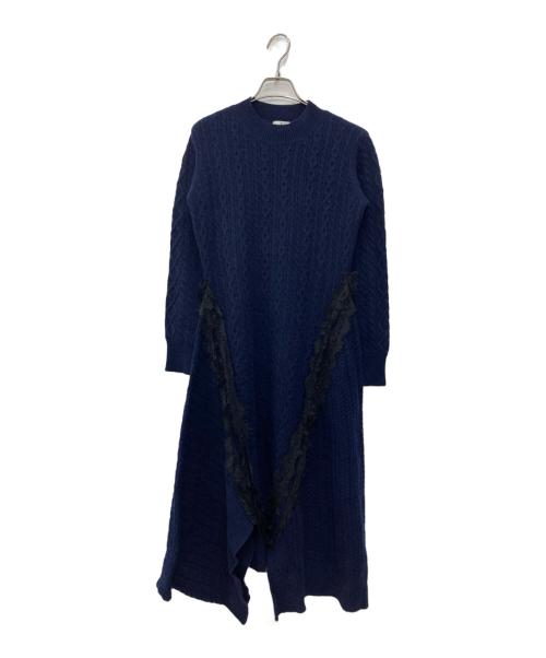 LANVIN en Bleu（ランバンオンブルー）LANVIN en Bleu (ランバンオンブルー) レースドッキングニットワンピース ネイビー サイズ:M 未使用品の古着・服飾アイテム