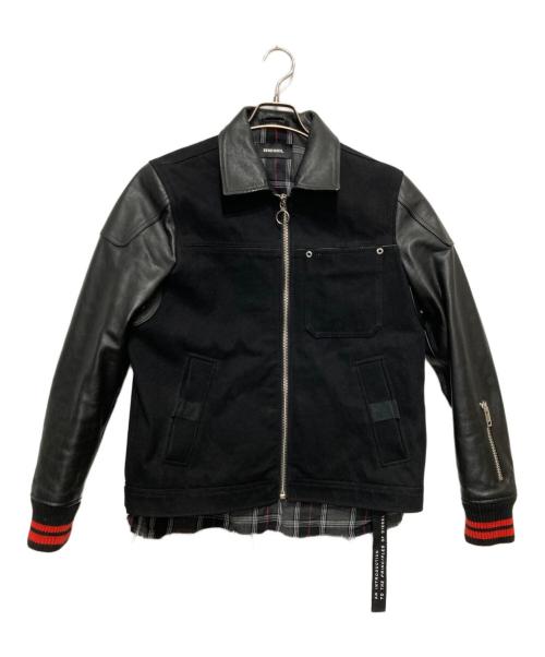DIESEL（ディーゼル）DIESEL (ディーゼル) J-YUKI レザー切替ジャケット ブラック サイズ:Sの古着・服飾アイテム