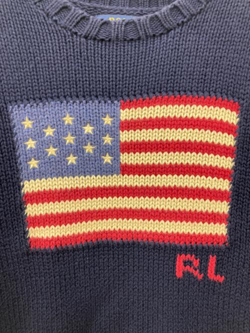 POLO RALPH LAUREN（ポロ・ラルフローレン）POLO RALPH LAUREN (ポロ・ラルフローレン) 星条旗柄ニット ネイビー サイズ:Ｌ（14-16）の古着・服飾アイテム