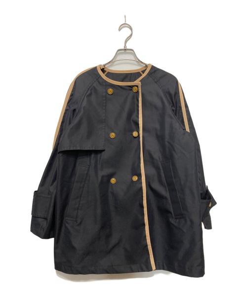Jines（ジネス）Jines (ジネス) 撥水ツイル パイピングノーカラーミドルトレンチ ブラック サイズ:38の古着・服飾アイテム