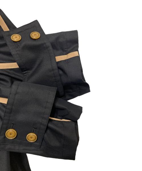 Jines（ジネス）Jines (ジネス) 撥水ツイル パイピングノーカラーミドルトレンチ ブラック サイズ:38の古着・服飾アイテム