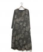 TABASAタバサ）の古着「グレンチェック×フラワープリントワンピース」｜グレー