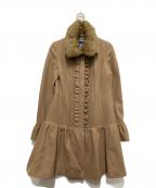 BURBERRY BLUE LABELバーバリーロンドンブルーレーベル）の古着「ラビットーファー襟フリルコート」｜ベージュ