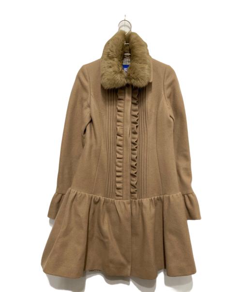 BURBERRY BLUE LABEL（バーバリーロンドンブルーレーベル）BURBERRY BLUE LABEL (バーバリーロンドンブルーレーベル) ラビットーファー襟フリルコート ベージュ サイズ:Sの古着・服飾アイテム