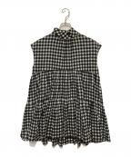 BEARDSLEYビアズリー）の古着「ギンガムチェックティアードブラウス」｜ブラック×ホワイト