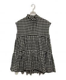 BEARDSLEY（ビアズリー）の古着「ギンガムチェックティアードブラウス」｜ブラック×ホワイト