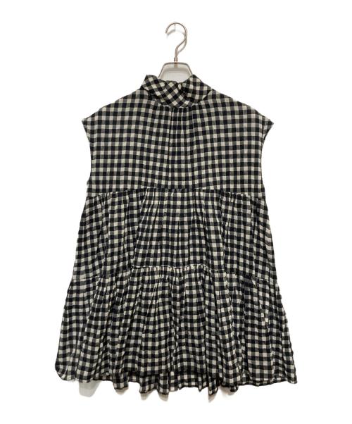 BEARDSLEY（ビアズリー）BEARDSLEY (ビアズリー) ギンガムチェックティアードブラウス ブラック×ホワイト サイズ:FREEの古着・服飾アイテム