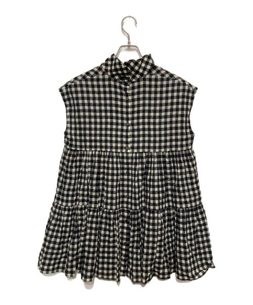 BEARDSLEY（ビアズリー）BEARDSLEY (ビアズリー) ギンガムチェックティアードブラウス ブラック×ホワイト サイズ:FREEの古着・服飾アイテム