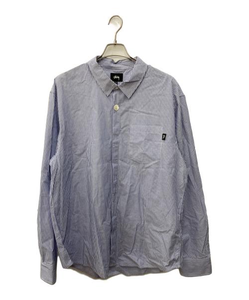 stussy（ステューシー）stussy (ステューシー) Big Button Stripe shirt ホワイト×ブルー サイズ:XLの古着・服飾アイテム
