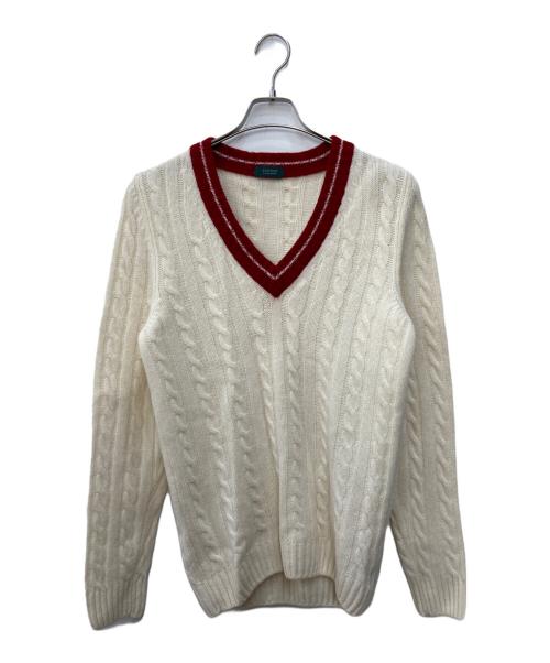 Zanone（ザノーネ）Zanone (ザノーネ) チルデンニット ホワイト×レッド サイズ:48の古着・服飾アイテム