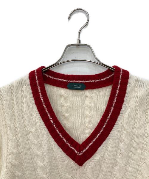 Zanone（ザノーネ）Zanone (ザノーネ) チルデンニット ホワイト×レッド サイズ:48の古着・服飾アイテム