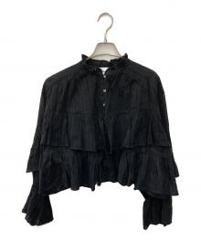 sara mallika（サラマリカ）の古着「Cotton Jacquard Volume Frill Short Blouse」｜ブラック