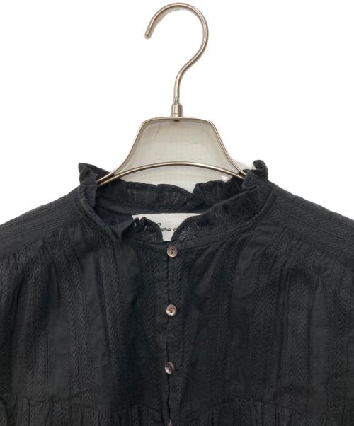 sara mallika（サラマリカ）sara mallika (サラマリカ) Cotton Jacquard Volume Frill Short Blouse ブラック サイズ:不明の古着・服飾アイテム