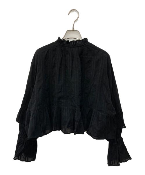 sara mallika（サラマリカ）sara mallika (サラマリカ) Cotton Jacquard Volume Frill Short Blouse ブラック サイズ:不明の古着・服飾アイテム
