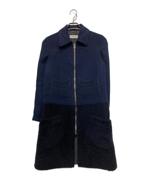 COACH（コーチ）COACH (コーチ) ムートン切替ウールコート ネイビーの古着・服飾アイテム