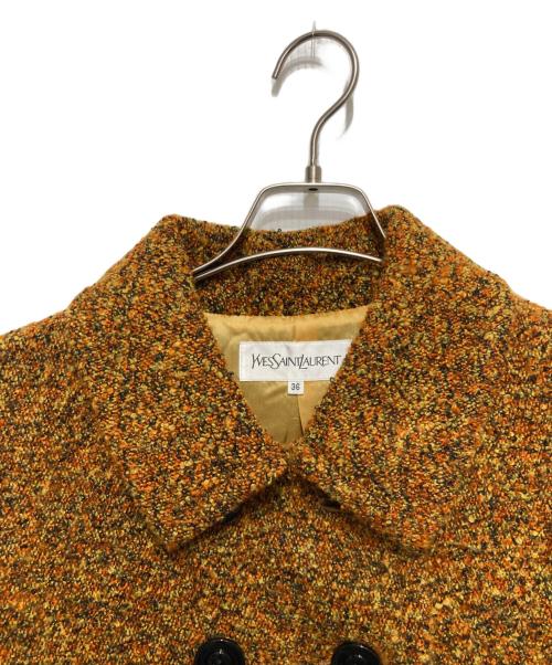 Yves Saint Laurent（イヴサンローラン）Yves Saint Laurent (イヴサンローラン) ツイードダブルコート イエロー サイズ:36の古着・服飾アイテム