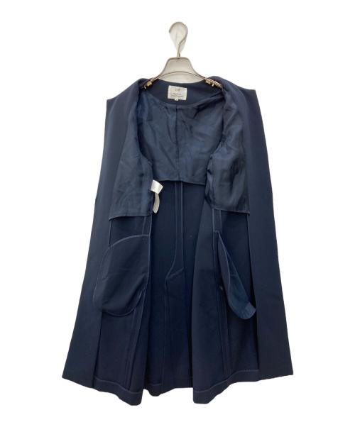 23区（ニジュウサンク）23区 (ニジュウサンク) コンパクトダブルクロス ノーカラーコート ネイビー サイズ:Mの古着・服飾アイテム