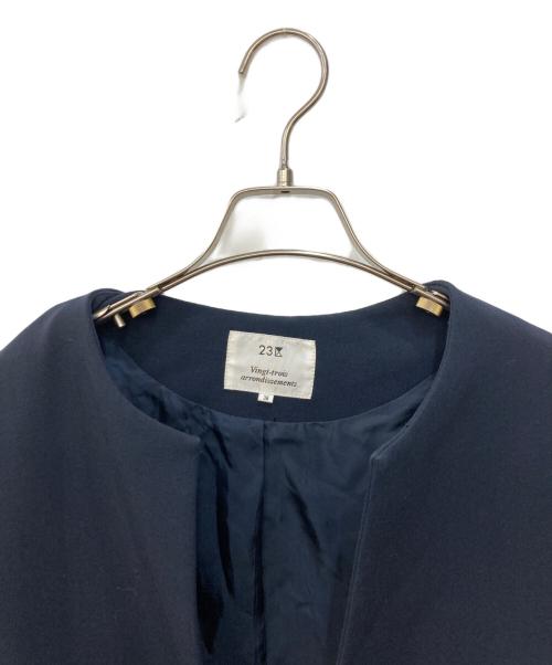 23区（ニジュウサンク）23区 (ニジュウサンク) コンパクトダブルクロス ノーカラーコート ネイビー サイズ:Mの古着・服飾アイテム