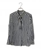 TOMORROW LANDトゥモローランド）の古着「ワイドストライプ ボウタイブラウス」｜ホワイト×ネイビー