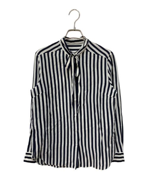 TOMORROW LAND（トゥモローランド）TOMORROW LAND (トゥモローランド) ワイドストライプ ボウタイブラウス ホワイト×ネイビー サイズ:Sの古着・服飾アイテム