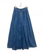 LOISIRロワズィール）の古着「ライトオンデニムギャザーフレアデザインスカート」｜ブルー