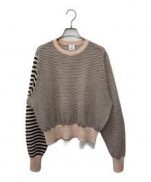 6(ROKU) BEAUTY&YOUTH（ロク ビューティーアンドユース）の古着「シアーボーダークルーネックプルオーバー」｜ベージュ×ブラック