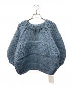 ETREエトレ）の古着「ブラッシュドハーフスリーブハンドニットプルオーバー」｜ネイビー
