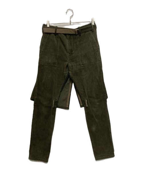 sacai（サカイ）sacai (サカイ) apron front couduroy trousers グリーン サイズ:1の古着・服飾アイテム