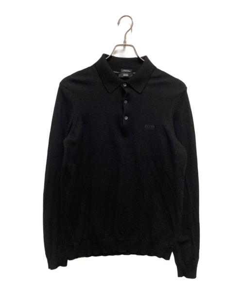 BOSS HUGO BOSS（ボス ヒューゴボス）BOSS HUGO BOSS (ボス ヒューゴボス) ニットポロシャツ ブラック サイズ:Mの古着・服飾アイテム