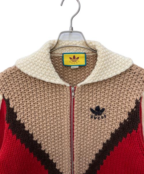 GUCCI（グッチ）GUCCI (グッチ) adidas (アディダス) Red Zip-Up Contrast Knit Polo Sweater レッド サイズ:SIZE XXSの古着・服飾アイテム