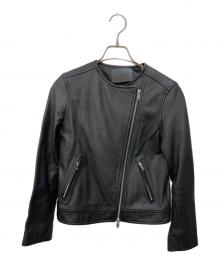 green label relaxing（グリーンレーベルリラクシング）の古着「FM SHEEP レザー ノーカラー ジャケット」｜ブラック