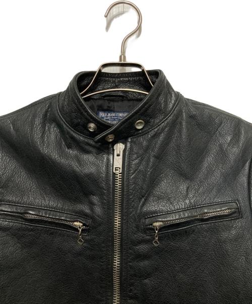 POLO JEANS CO.（ポロジーンズカンパニー）POLO JEANS CO. (ポロジーンズカンパニー) 星条旗ワッペンシングルレザージャケット ブラック サイズ:Sの古着・服飾アイテム