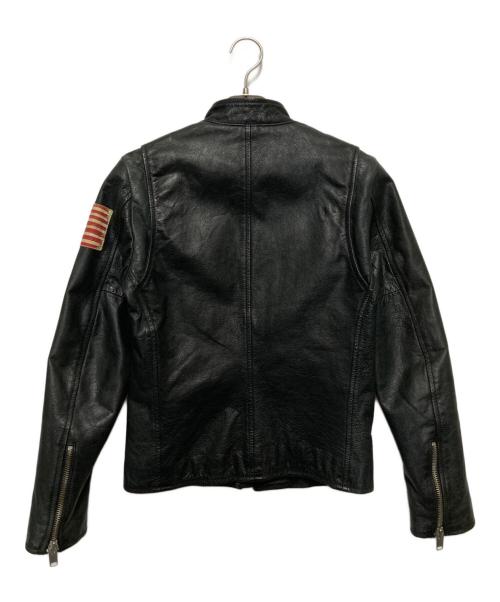 POLO JEANS CO.（ポロジーンズカンパニー）POLO JEANS CO. (ポロジーンズカンパニー) 星条旗ワッペンシングルレザージャケット ブラック サイズ:Sの古着・服飾アイテム