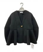 Adam et Ropeアダム エ ロペ）の古着「エッグブローチ付きペプラムカーディガン」｜ブラック