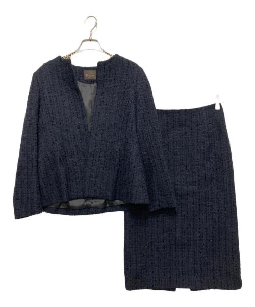 Demi-Luxe Beams（デミルクス ビームス）Demi-Luxe BEAMS (デミルクス ビームス) ツイード ペプラム スカートセットアップスーツ ネイビー サイズ:38の古着・服飾アイテム