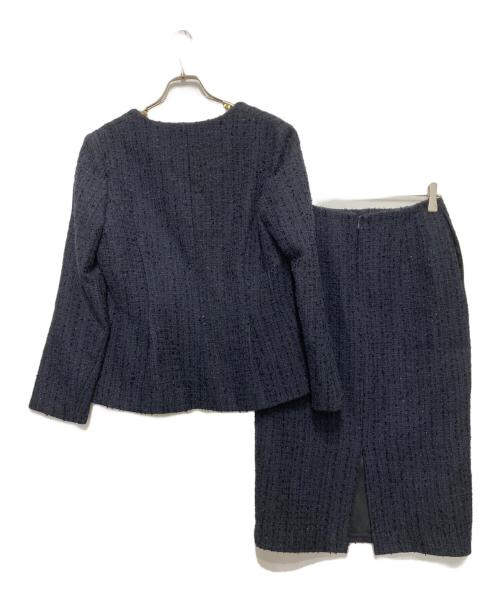 Demi-Luxe Beams（デミルクス ビームス）Demi-Luxe BEAMS (デミルクス ビームス) ツイード ペプラム スカートセットアップスーツ ネイビー サイズ:38の古着・服飾アイテム