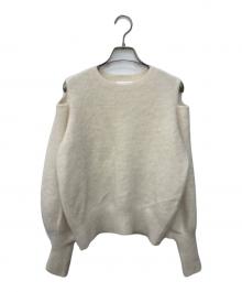 La boutique BonBon（ラブティックボンボン）の古着「【最強モテ】ヘアリーウールカシミヤ混スリットショルダーニット」｜ホワイト