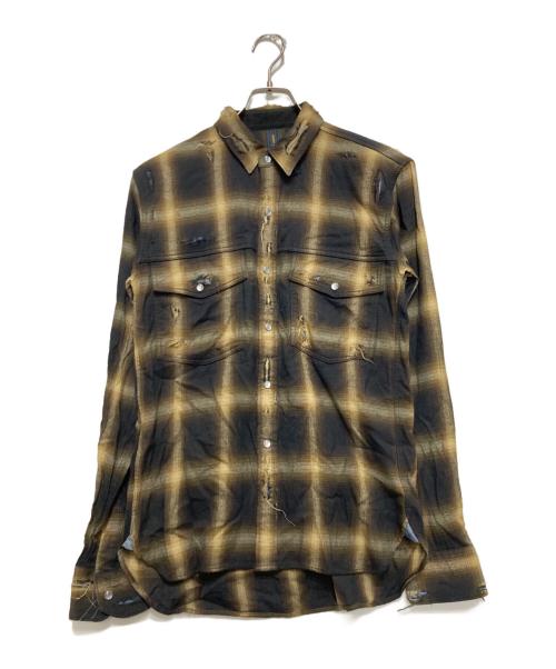 MIHARA YASUHIRO（ミハラヤスヒロ）MIHARA YASUHIRO (ミハラヤスヒロ) ダメージ加工チェックシャツ ブラック×ベージュ サイズ:44の古着・服飾アイテム