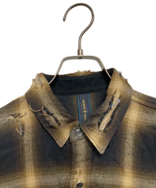 MIHARA YASUHIRO（ミハラヤスヒロ）MIHARA YASUHIRO (ミハラヤスヒロ) ダメージ加工チェックシャツ ブラック×ベージュ サイズ:44の古着・服飾アイテム