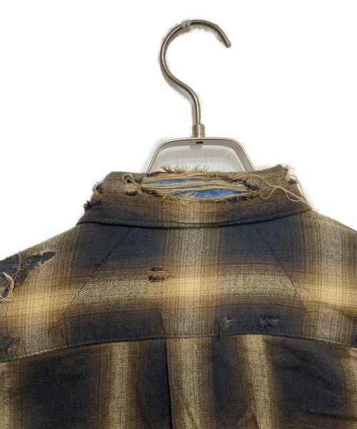 MIHARA YASUHIRO（ミハラヤスヒロ）MIHARA YASUHIRO (ミハラヤスヒロ) ダメージ加工チェックシャツ ブラック×ベージュ サイズ:44の古着・服飾アイテム