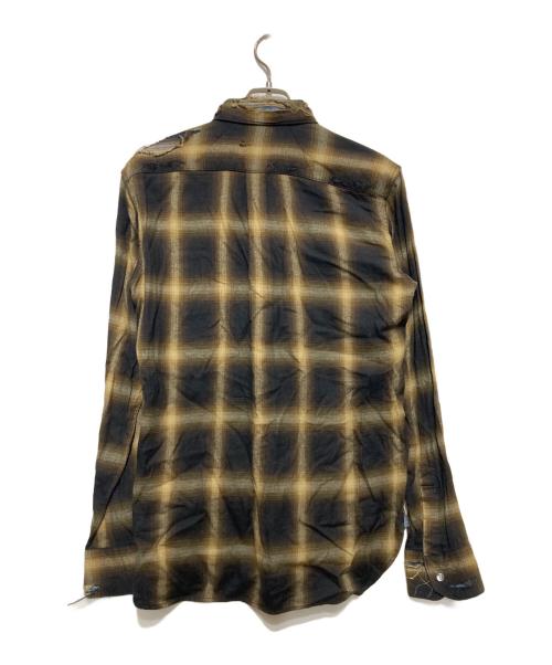 MIHARA YASUHIRO（ミハラヤスヒロ）MIHARA YASUHIRO (ミハラヤスヒロ) ダメージ加工チェックシャツ ブラック×ベージュ サイズ:44の古着・服飾アイテム