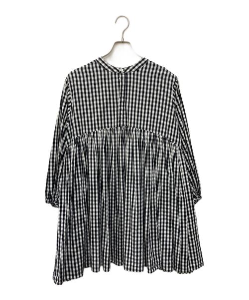 BEARDSLEY（ビアズリー）BEARDSLEY (ビアズリー) 先染めギャザーチュニックブラウス ホワイト×ブラック サイズ:FREEの古着・服飾アイテム