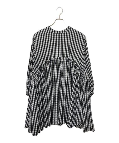 BEARDSLEY（ビアズリー）BEARDSLEY (ビアズリー) 先染めギャザーチュニックブラウス ホワイト×ブラック サイズ:FREEの古着・服飾アイテム