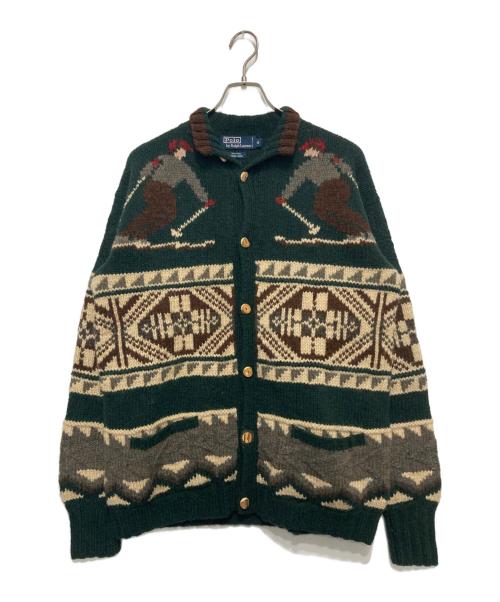 POLO RALPH LAUREN（ポロ・ラルフローレン）POLO RALPH LAUREN (ポロ・ラルフローレン) スキーモチーフカウチンニットカーディガン グリーン サイズ:Ⅿの古着・服飾アイテム