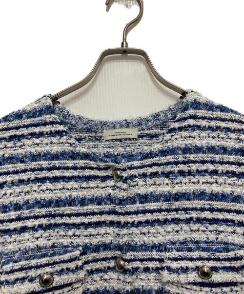 green label relaxing（グリーンレーベルリラクシング）green label relaxing (グリーンレーベルリラクシング) ミックスツイードライク ポケット ノーカラー ニット ジャケット ホワイト×ネイビー サイズ:不明の古着・服飾アイテム