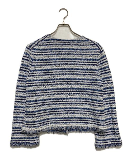 green label relaxing（グリーンレーベルリラクシング）green label relaxing (グリーンレーベルリラクシング) ミックスツイードライク ポケット ノーカラー ニット ジャケット ホワイト×ネイビー サイズ:不明の古着・服飾アイテム